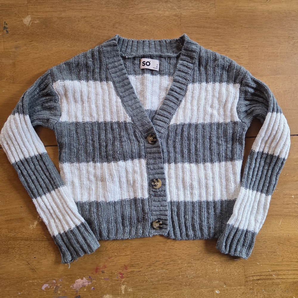 Striped Gray and White Cardigan